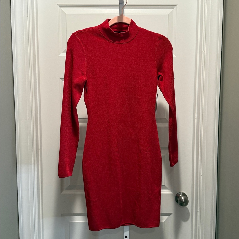 Guess‎ Red Mock Neck Sweater Dress Size M NWT Bodycon Ribbed Knit Chic